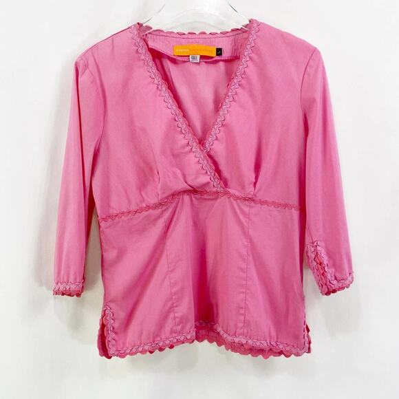 CYNTHIA STEFFE Pink V-Neck 3/4 Sleeve Blouse - Picture 9 of 9